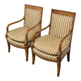 19th Century French Empire Dolphin Carved Arm Chairs, a Pair