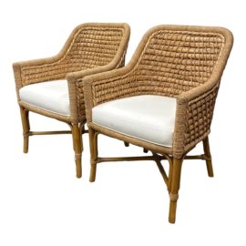 Palecek Capitola Rattan Arm Chairs, a Pair. Original Price: $4,400