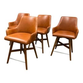 Rejuvenation Dexter Nutmeg Leather Counter Stools, Set of Four. Original Price: $3,300