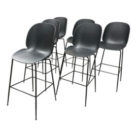 NEW Gam Fratesi for Gubi Black Beetle Bar Stools, Set of Six. Original Price: $3,600