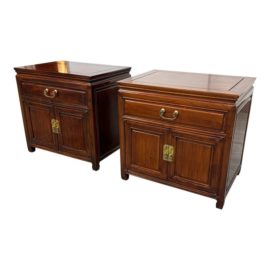 Mid 20th Century Asian Inspired Nightstands, a Pair