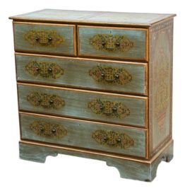 Vintage Hand-Painted India Five Drawer Dresser