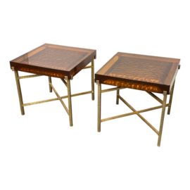 Ironies Sufi Amber Resin + Brass End Tables, a Pair. Original Price: $12,000