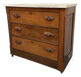 Antique 19th Century Victorian Wood Chest of Drawers + Marble Top