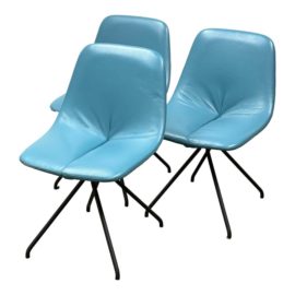 Gastone Rinaldi for Poltrana Frau Du30 Teal Leather Split Seat Chairs, Set of Three. Original Price: $6,000