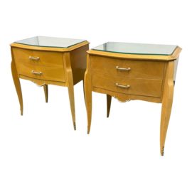 Vintage Art Deco Style Sycamore Night Stands, a Pair