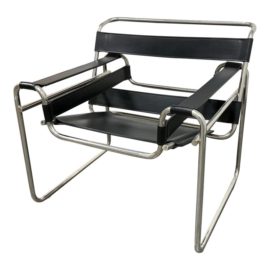 Wassily Style Chrome Frame + Leather Strap Accent Chair