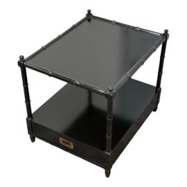 Mid 20th Century Henredon Refurbished Black Faux Bamboo End Table