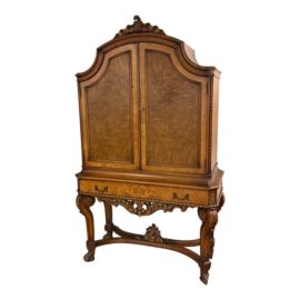 Robert W. Irwin Antique Bonnet Top Carved + Inlay Cabinet