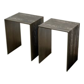 Oly Studio Tuck Metal Faux Bois Side Tables, a Pair. Original Price: $2,000