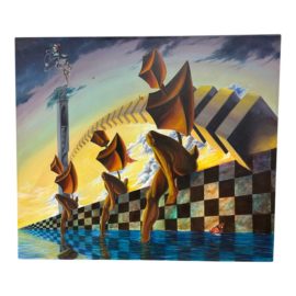 Circa 1995 Christopher Burlini Oringinal Oil on Canvas, Blossoming III Surrealist Painting. Original Price: $14,650