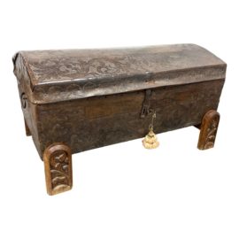 19th Century Leather Clad Antique Spanish Baroque Trunk