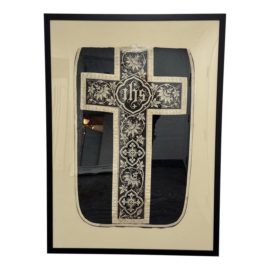 Antique French Liturgy Vestment, Fiddleback Chausible "In Cruce Salus"