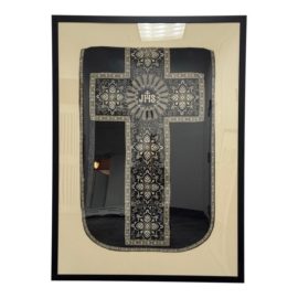 Antique French Liturgy Vestment, Fiddleback Chausible "In Cruce Salus"