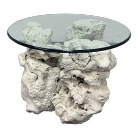 Mid 20th Century White Finish Burl Wood Side Table