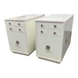 Custom Design White Lacquered Side Tables/Nightstands, a Pair