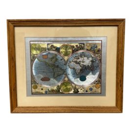 Vintage "A New and Accvrat Map of the World 1626" Print Framed Foil Art