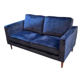 Contemporary Blue Velvet Apartment Sofa. Original Price: $1,300