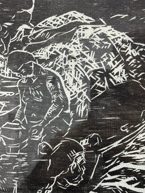 Circa 1998 Jeanne B. Denton-Nelson Framed Original Woodcut 