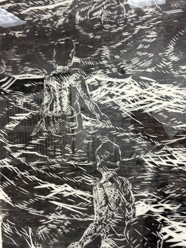 Circa 1998 Jeanne B. Denton-Nelson Framed Original Woodcut 