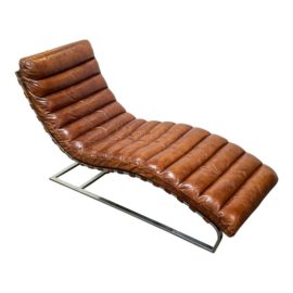 Restoration Hardware Oviedo Leather + Chrome-Frame Chaise Lounge Chair. Original Price: $3,400