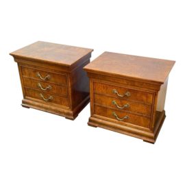 Late 20th Century Henredon Charles X Bruled Three Drawer Nightstands, a Pair