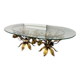 Vintage Italian Hollywood Regency Glass Top Coffee Table