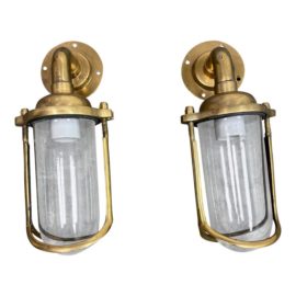 American Vintage Maritime Brass Wall Sconces, a Pair