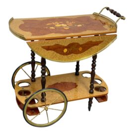 Circa 1950's Italian Inlaid Bar Cart Hollywood Regency Style Serving Trolley