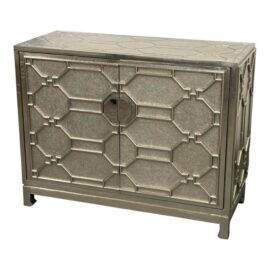 NEW Brownstone Furniture Treviso Silver Fretwork Cabinet. Original Price: $3,650