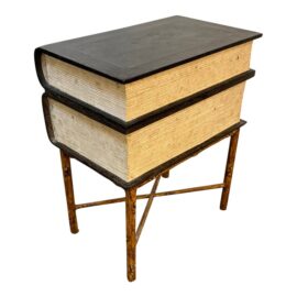 Vintage Faux Book Stack Tole Cabinet Table