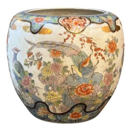 Vintage Asian Vase Floral + Bird Motif Pottery