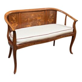Antique Vietnamese Rosewood Settee + Boxwood Inlay + Fortuny Cushions