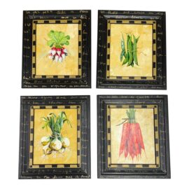 French Parisian Framed Vegetable Artwork, Set of Four. Original Price: $1,200