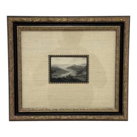 Custom Framed Museum Glass View of Dinan by Skelton Etching, Within Silk + Linen Matte