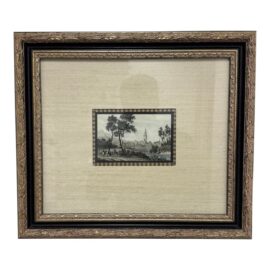 Custom Framed Museum Glass View of Dinan by Skelton Etching, Within Silk + Linen Matte