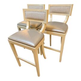 Nancy Corzine Style Leather Barstools, Set of Three