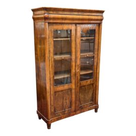 Antique Biedermeier Bookmatched Walnut Library Case