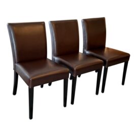 Crate and Barrel Espresso Brown Leather Dining Chairs, Set of Three. Original Price: $900