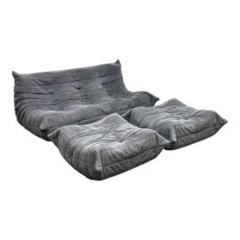 Michel Ducaroy for Ligne Roset Togo Loveseat + Ottomans, Set of Three. Original Price: $11,300