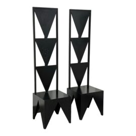 Post Modern Custom Design Black High Back Chairs, a Pair