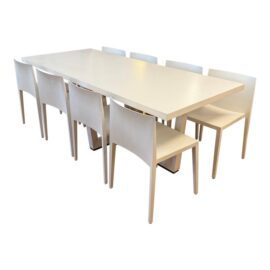 Piergiorgio Cazzaniga for Andreu World Uves Dining Table + Eight Sail Side Chairs, a Set. Original Price: $9,530