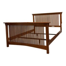 Circa 2002 Queen Size Kimball Home Mission Model 71-410 Mission Bed Frame. Original Price: $1,660