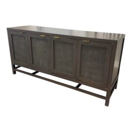 Crate and Barrel Blake Dark Brown & Rattan Storage Media Console. Original Price: $1,700
