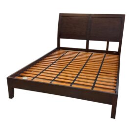 Queen Size Crate & Barrel Dawson Dark Brown Wood Sleigh Bed. Original Price: $1,300