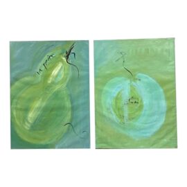 Circa 2004 Contemporary Impressionist "La Poire" Original Diptych Paintings