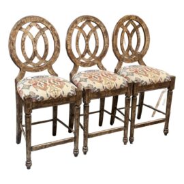 Custom Faux Finish Upholstered Counter Stools, Set of Three