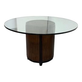 McGuire Bamboo Pedestal + Thick Cut Glass Dining Table