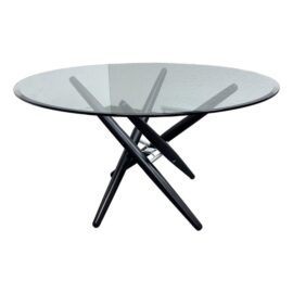 Ligne Roset Glass Top With Geometric Pedestal Base Dining Table