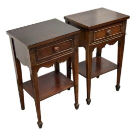 Vintage Mahogany Brown Single Drawer Nightstands, a Pair